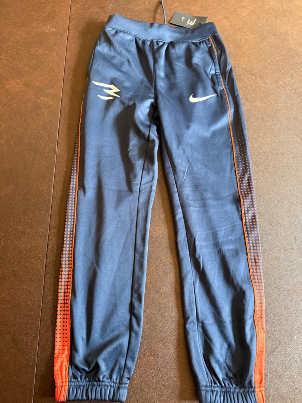Nike Boys Navy Blue Joggers with Orange Side Panels NWT